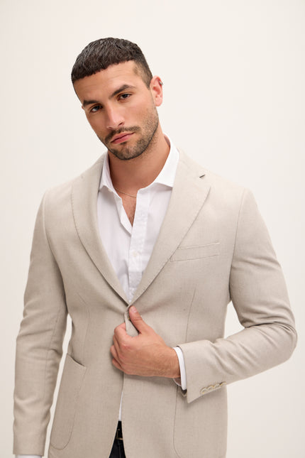 Men's Tailored Fit Patch Pocket Jacket in Cotton Blend - Trout | Ron Tomson