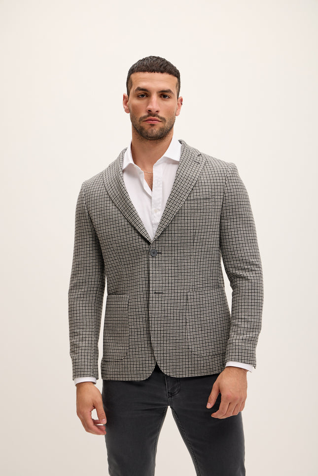 Men's Windowpane Wool Patch Pocket Blazer - Grey | Ron Tomson
