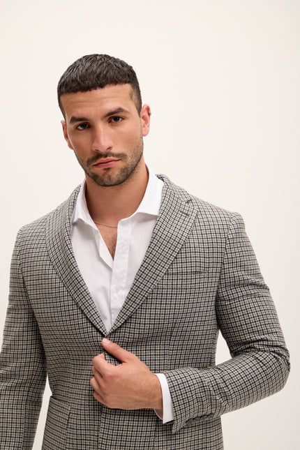 Men's Windowpane Wool Patch Pocket Blazer - Grey | Ron Tomson