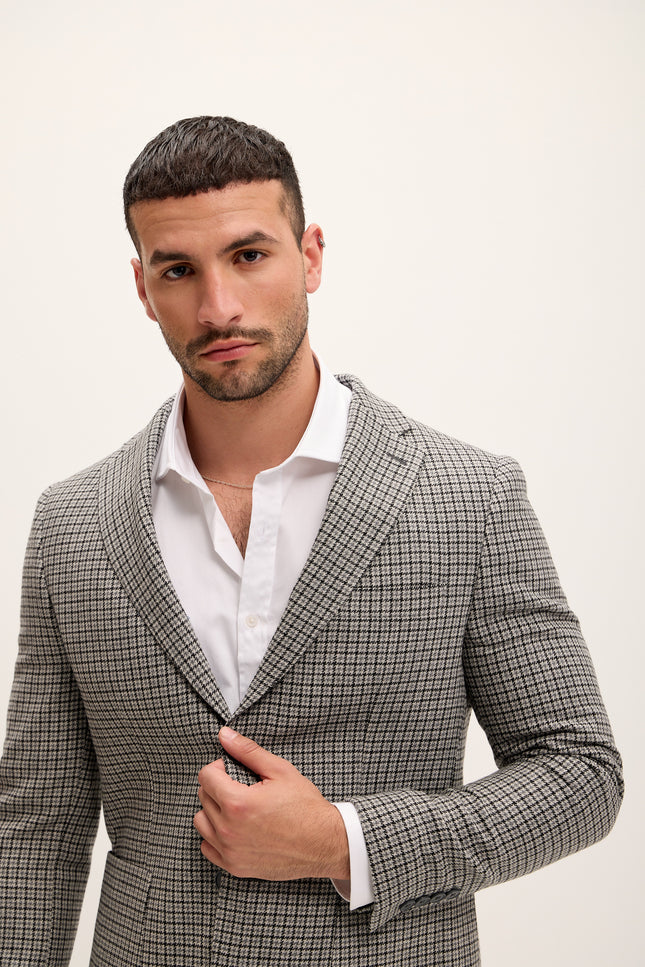 Men's Windowpane Wool Patch Pocket Blazer - Grey | Ron Tomson