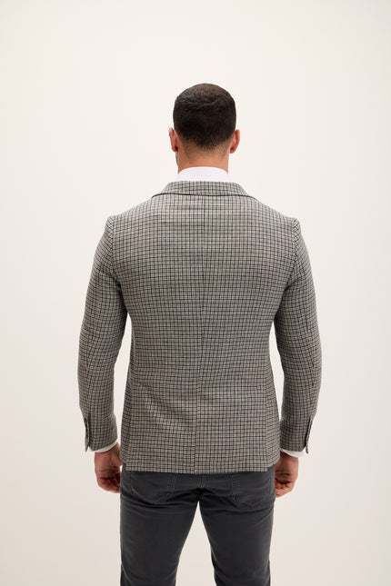Men's Windowpane Wool Patch Pocket Blazer - Grey | Ron Tomson