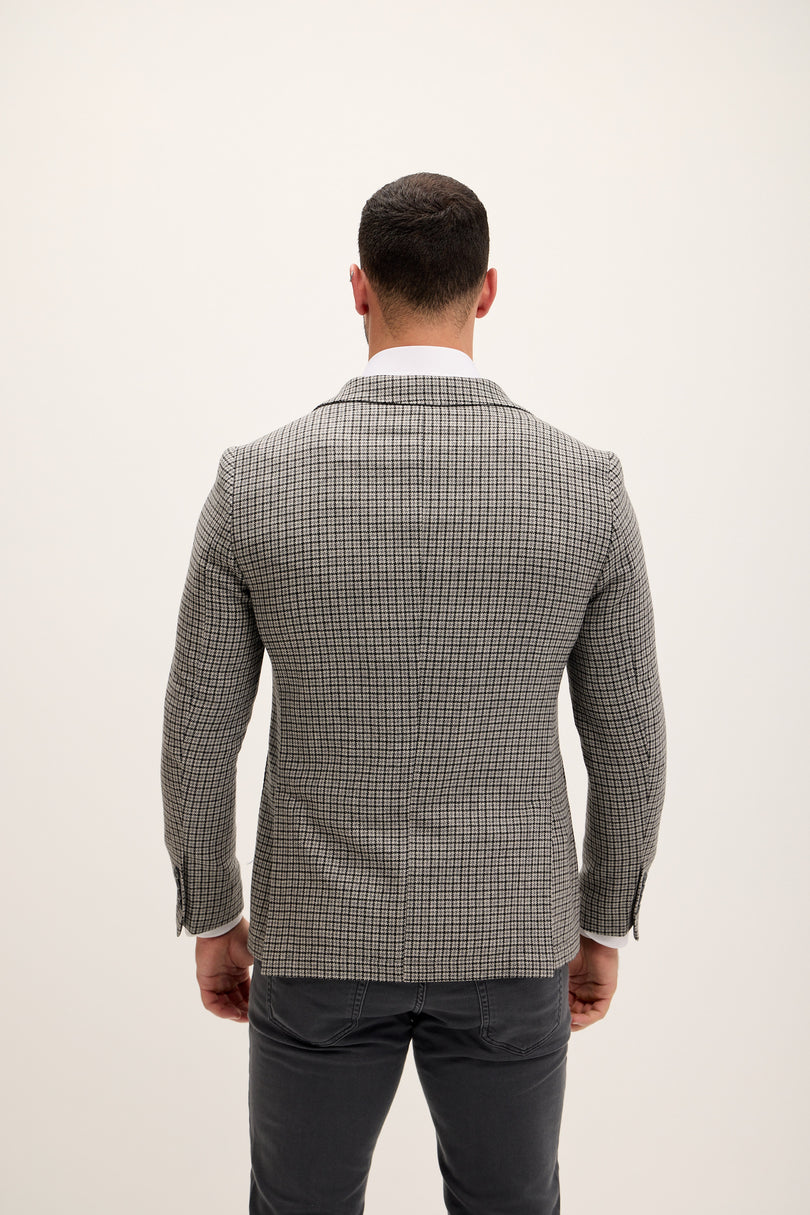 Men's Windowpane Wool Patch Pocket Blazer - Grey | Ron Tomson