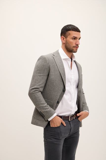 Men's Windowpane Wool Patch Pocket Blazer - Grey | Ron Tomson