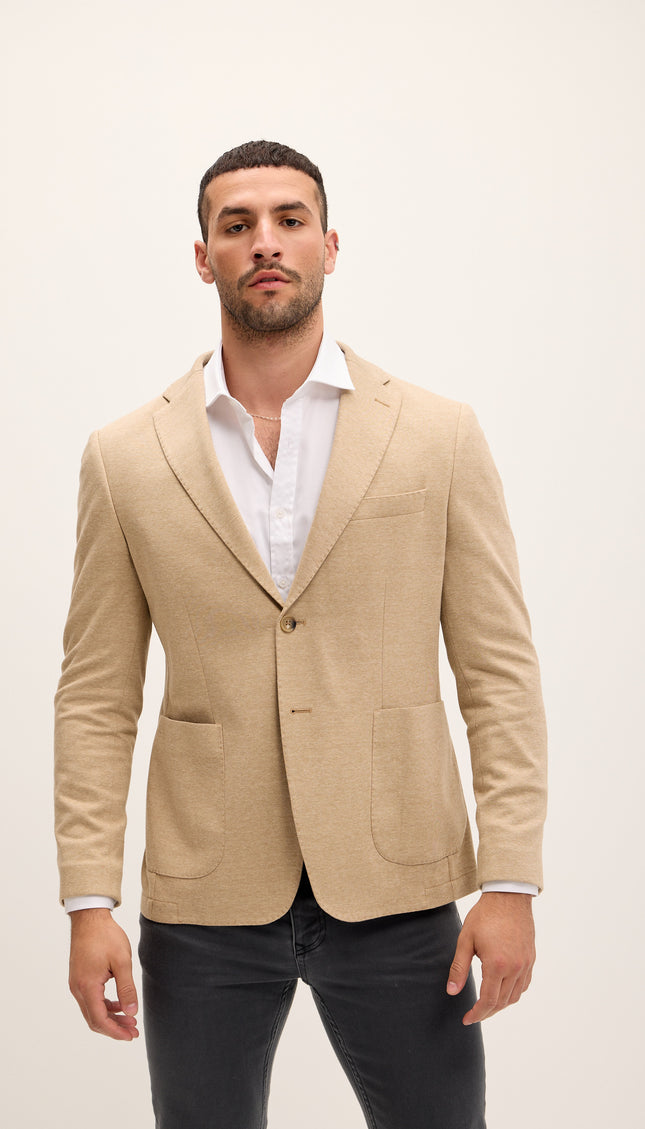 Tailored Fit Patch Pocket Jacket in Cotton Blend - Light Brown