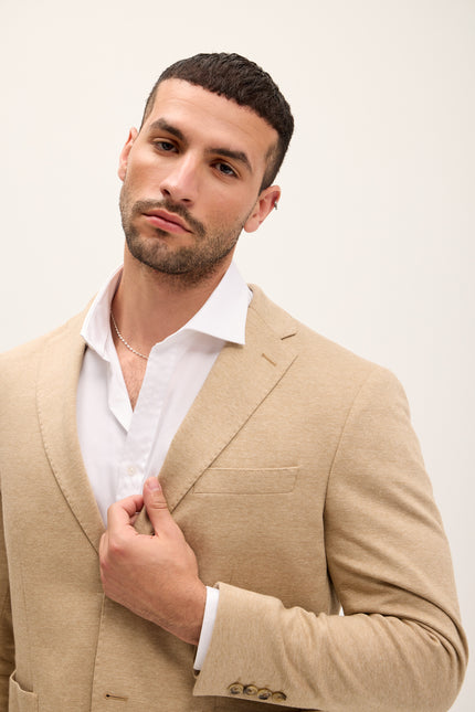 Men's Cotton-Blend Tailored Blazer - Light Brown | Ron Tomson