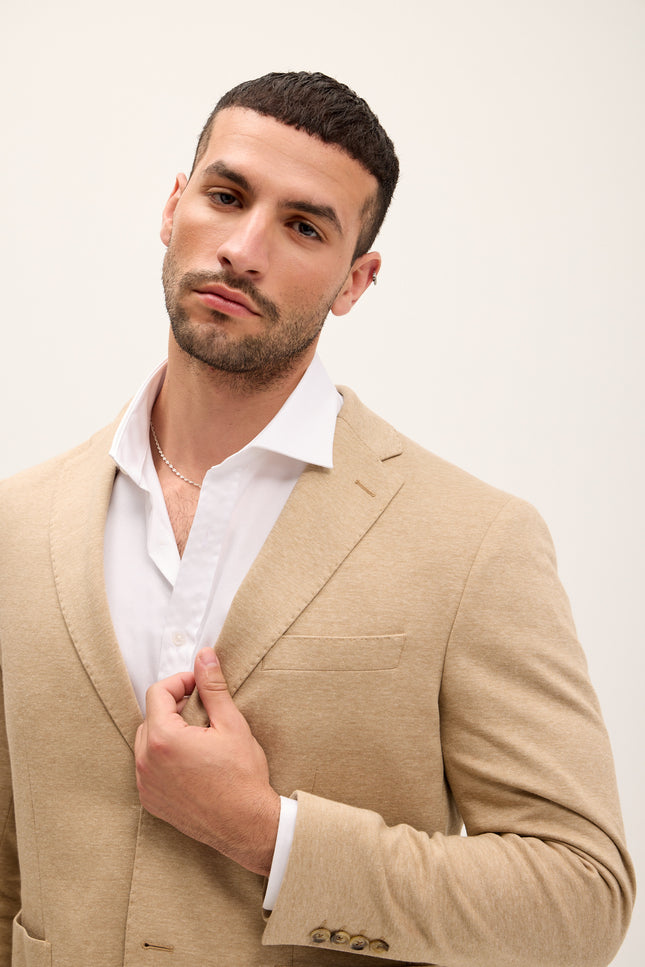 Men's Cotton-Blend Tailored Blazer - Light Brown | Ron Tomson