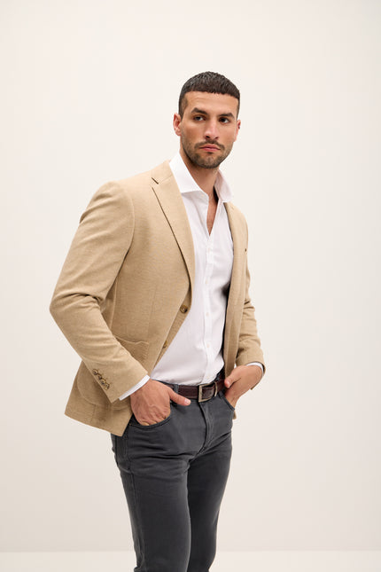 Men's Cotton-Blend Tailored Blazer - Light Brown | Ron Tomson