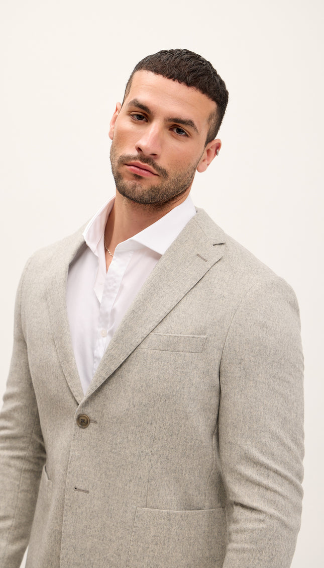 Tailored Fit Patch Pocket Jacket in Wool - Misty Grey