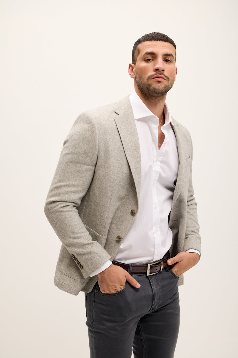 Men's Tailored Wool Patch Pocket Blazer - Misty Grey | Ron Tomson