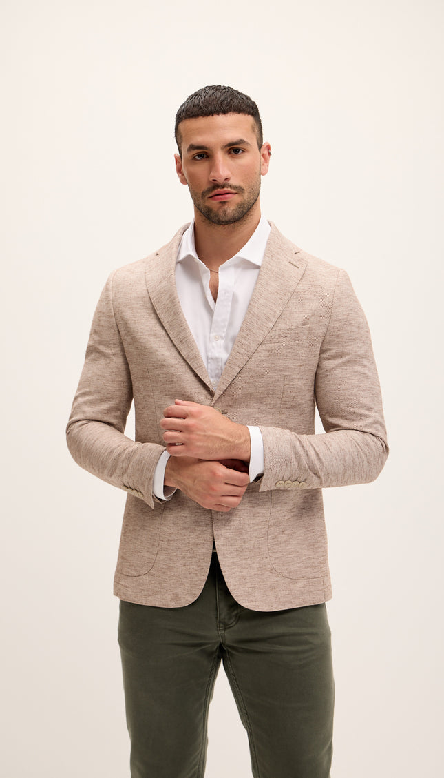 Tailored Fit Patch Pocket Jacket in Cotton Blend - Mink