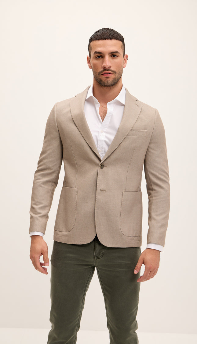 Tailored Fit Patch Pocket Jacket in Cotton Blend - Bone