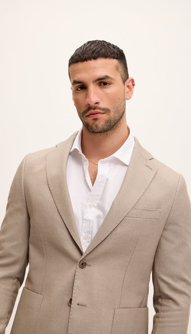Tailored Fit Patch Pocket Jacket in Cotton Blend - Bone