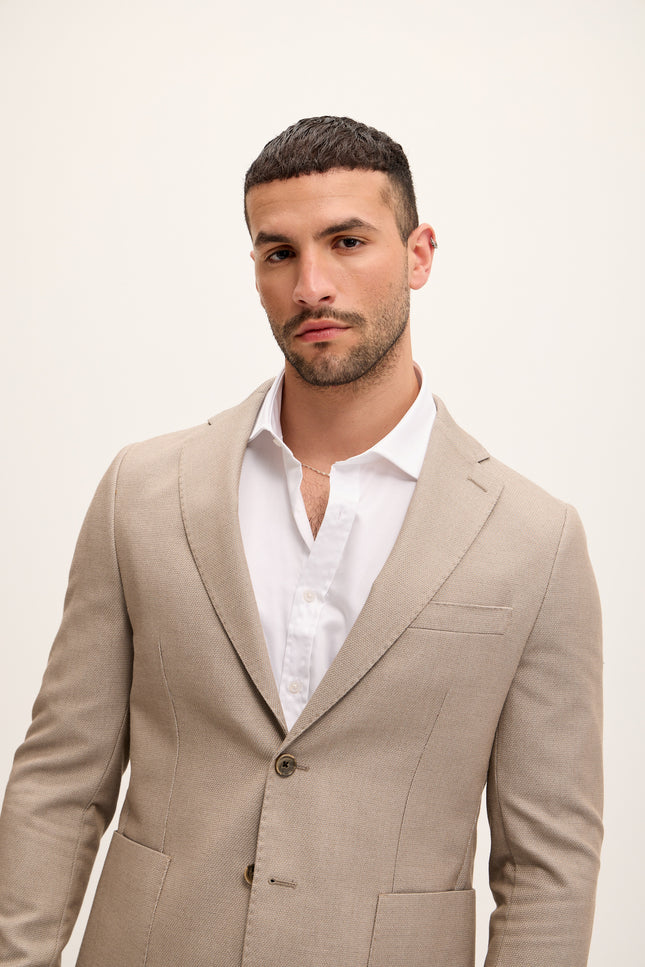 Men's Tailored Patch Pocket Blazer - Bone | Ron Tomson