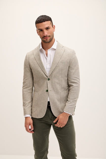 Men's Tailored Fit Patch Pocket Jacket in Cotton Blend - Rhino | Ron Tomson
