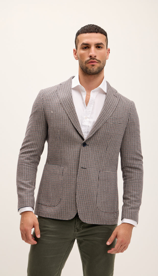 Tailored Fit Patch Pocket Jacket in Wool - Houndstooth