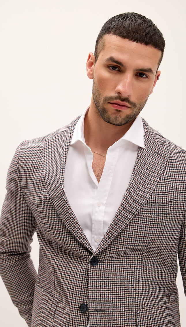 Tailored Fit Patch Pocket Jacket in Wool - Houndstooth