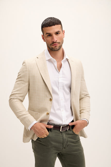 Men's Tailored Patch Pocket Blazer - Beige Brown | Ron Tomson