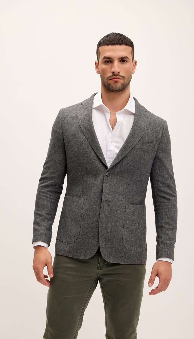 Tailored Fit Patch Pocket Jacket in Wool - Seal