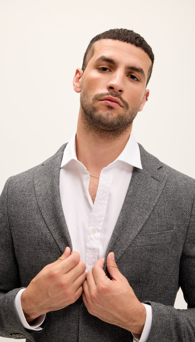 Tailored Fit Patch Pocket Jacket in Wool - Seal