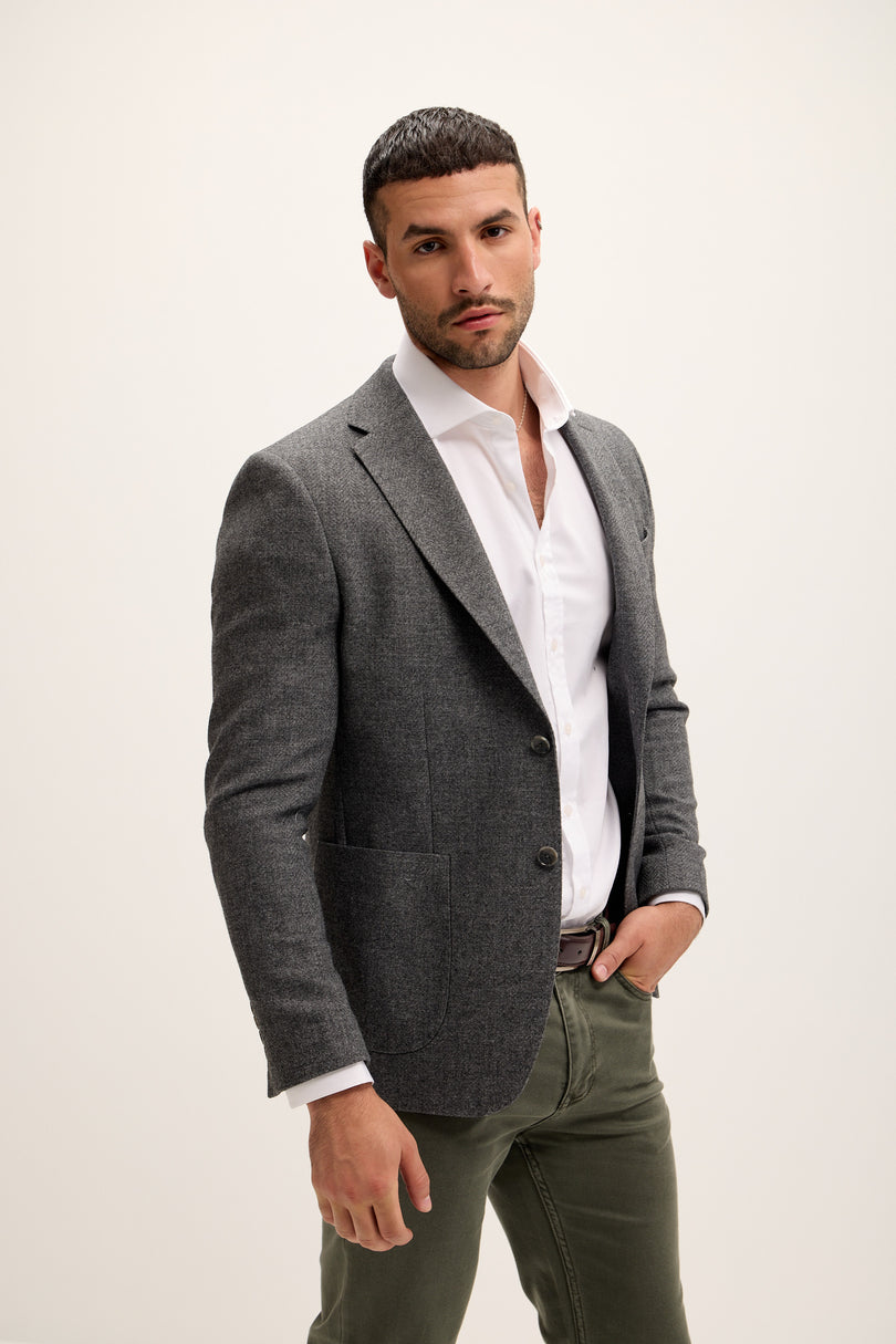 Men's Wool Patch Pocket Blazer - Seal | Ron Tomson