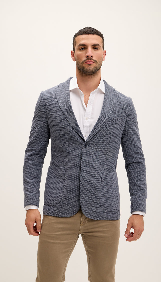 Tailored Fit Patch Pocket Jacket in Cotton Blend - Anchor Blue
