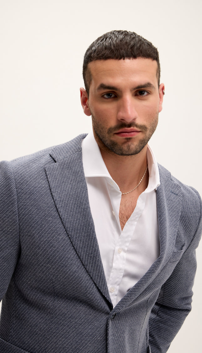 Tailored Fit Patch Pocket Jacket in Cotton Blend - Anchor Blue