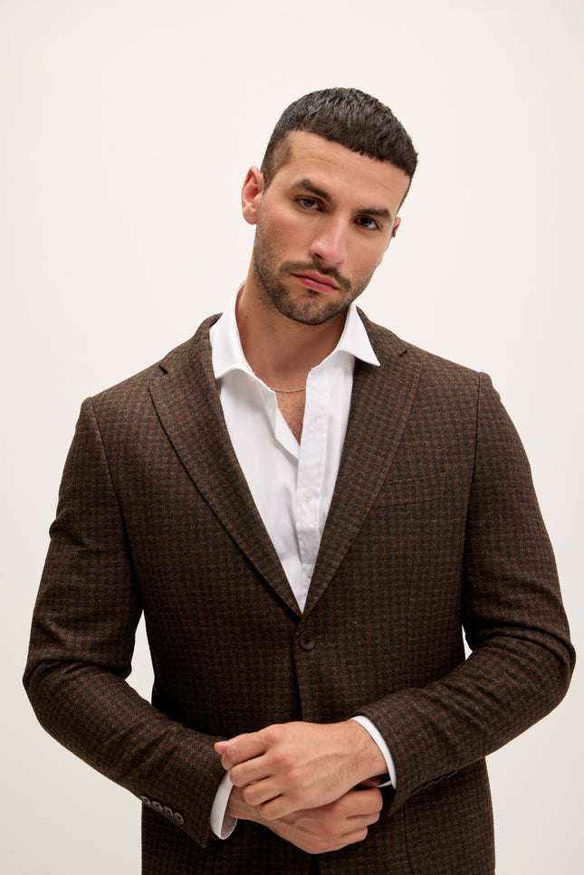Men's Tailored Plaid Blazer - Carob | Ron Tomson