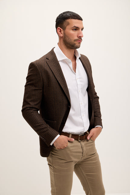 Men's Tailored Plaid Blazer - Carob | Ron Tomson