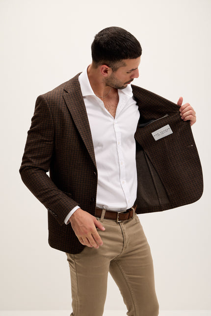 Men's Tailored Plaid Blazer - Carob | Ron Tomson
