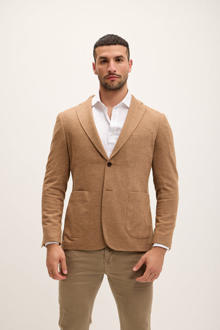Men's Tailored Cotton Herringbone Blazer - Tan | Ron Tomson