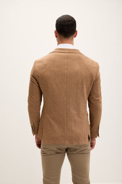 Men's Tailored Cotton Herringbone Blazer - Tan | Ron Tomson
