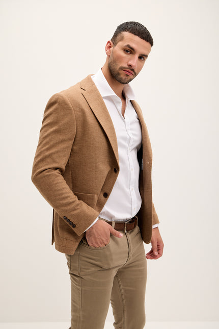 Men's Tailored Cotton Herringbone Blazer - Tan | Ron Tomson