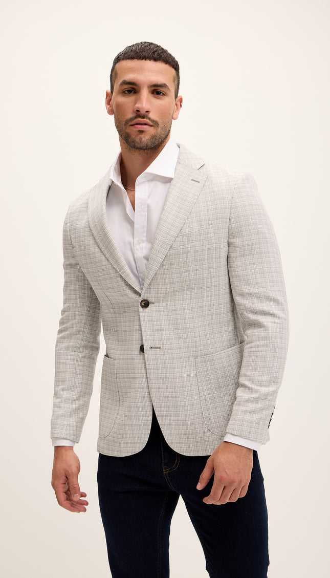 Tailored Fit Patch Pocket Jacket in Cotton Blend - Grey Black