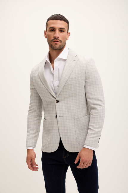 Men's Tailored Fit Patch Pocket Jacket in Cotton Blend - Grey Black | Ron Tomson