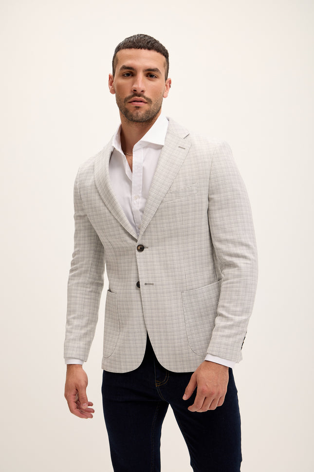 Men's Tailored Fit Patch Pocket Jacket in Cotton Blend - Grey Black | Ron Tomson