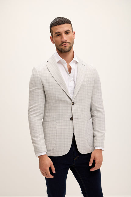 Men's Tailored Fit Patch Pocket Jacket in Cotton Blend - Grey Black | Ron Tomson