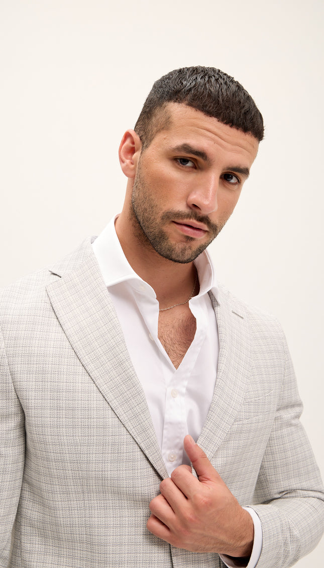 Tailored Fit Patch Pocket Jacket in Cotton Blend - Grey Black