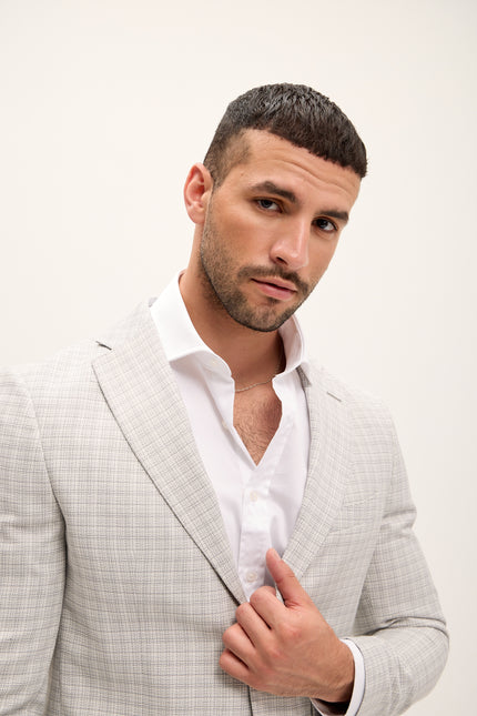 Men's Tailored Fit Patch Pocket Jacket in Cotton Blend - Grey Black | Ron Tomson