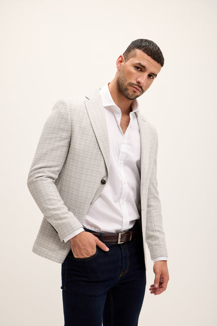 Men's Tailored Fit Patch Pocket Jacket in Cotton Blend - Grey Black | Ron Tomson