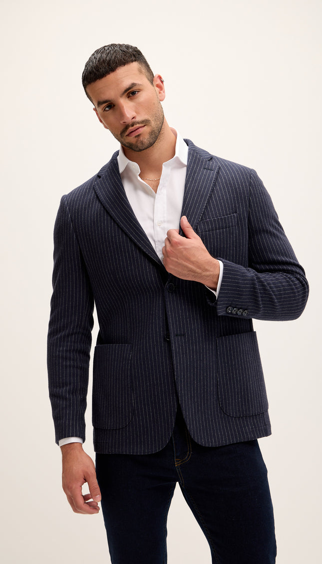 Tailored Fit Patch Pocket Jacket - Navy Pinstripe