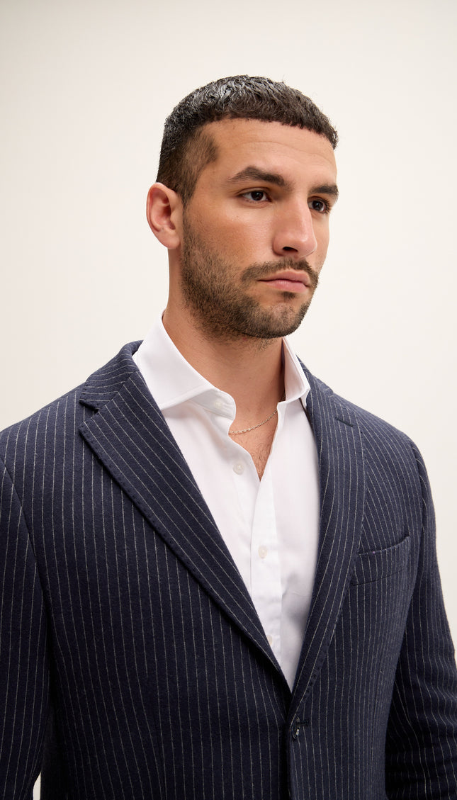 Tailored Fit Patch Pocket Jacket - Navy Pinstripe
