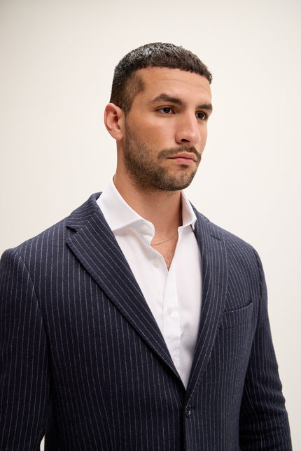 Men's Pinstripe Patch Pocket Blazer - Navy | Ron Tomson