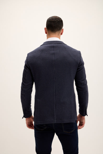 Men's Pinstripe Patch Pocket Blazer - Navy | Ron Tomson
