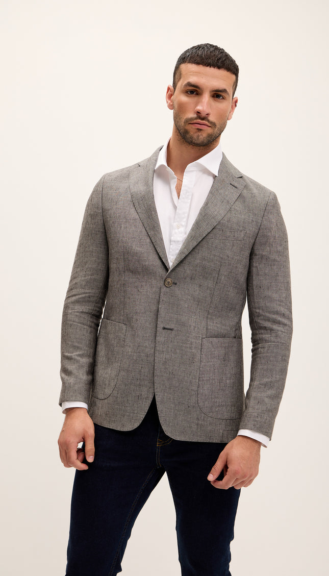 Tailored Fit Patch Pocket Jacket in Linen - Laurel