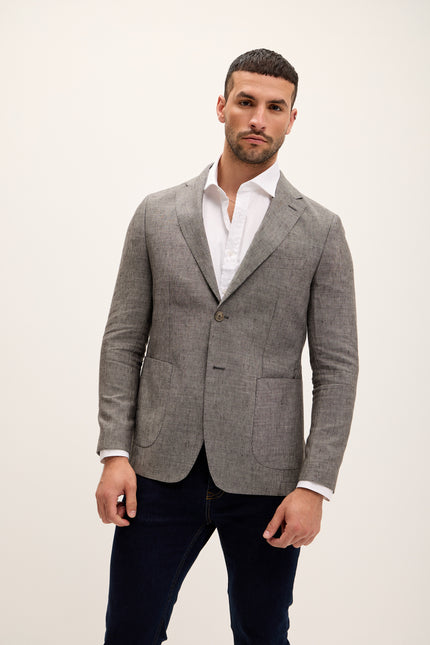 Men's Tailored Linen Patch Pocket Blazer - Laurel | Ron Tomson