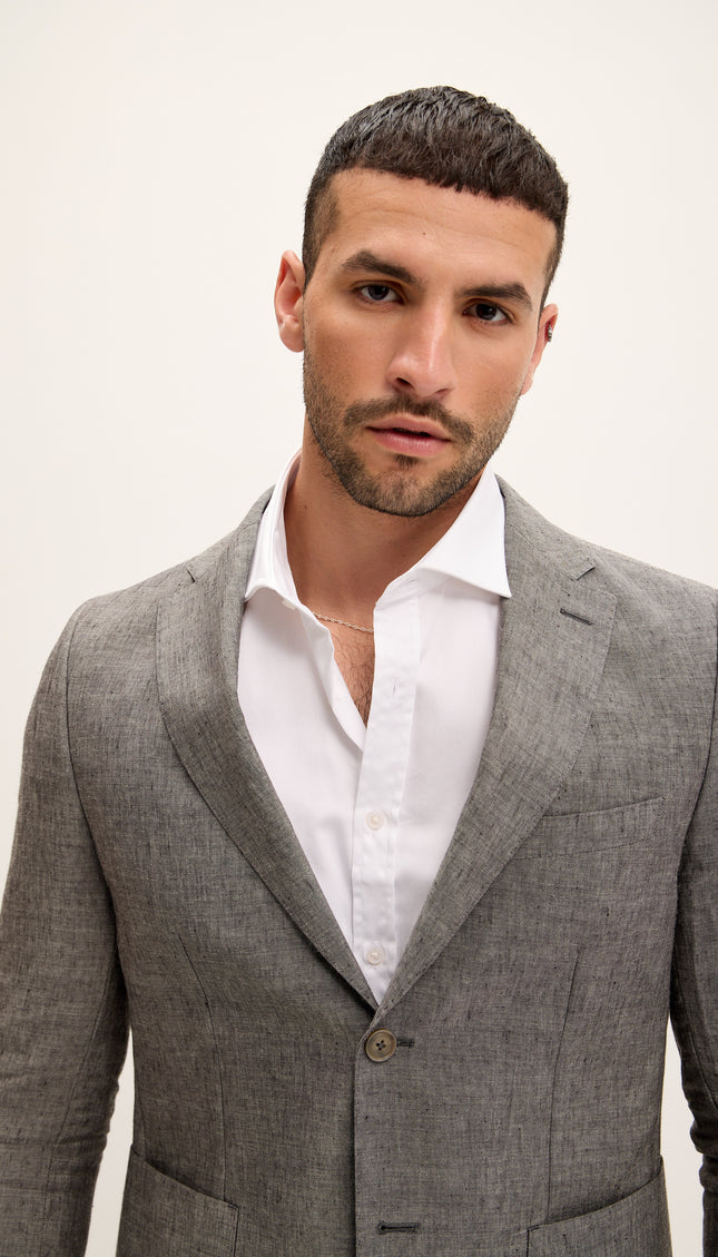 Tailored Fit Patch Pocket Jacket in Linen - Laurel