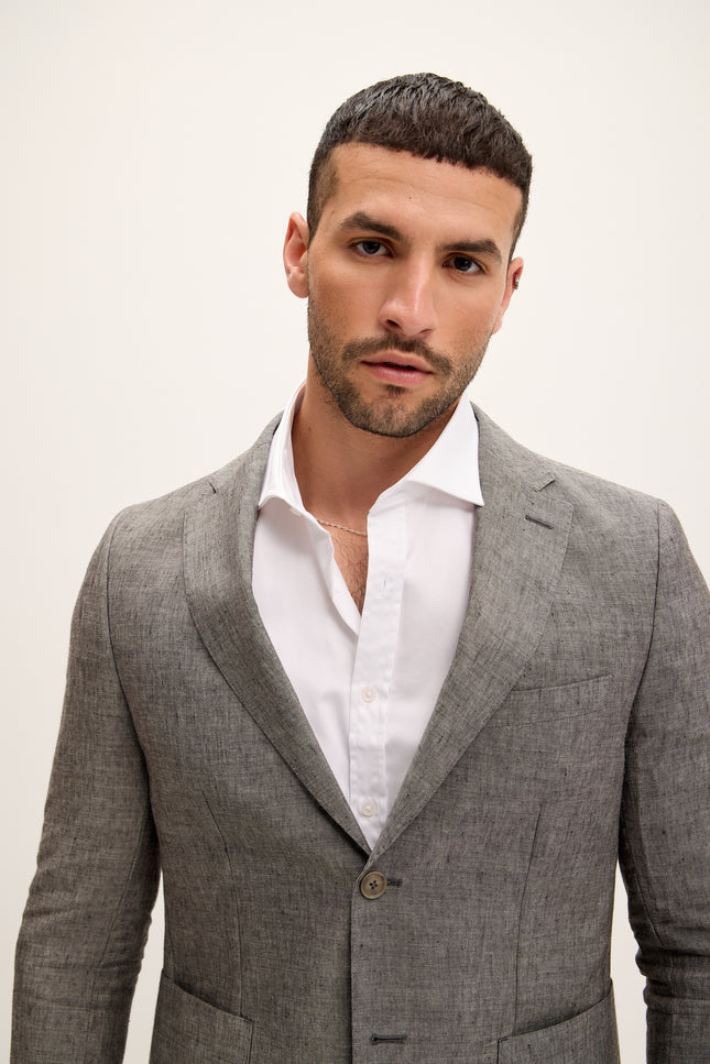 Men's Tailored Linen Patch Pocket Blazer - Laurel | Ron Tomson