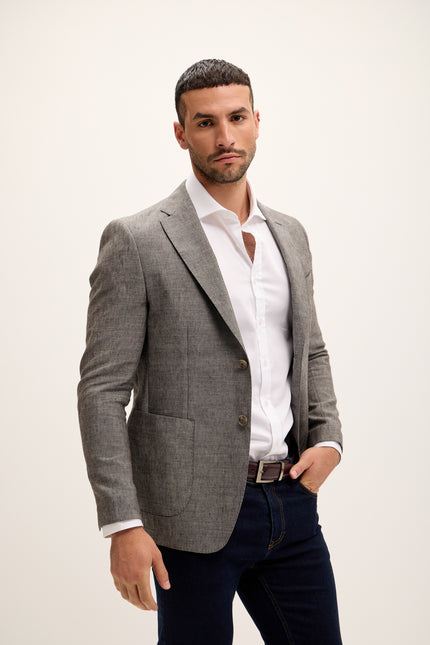 Men's Tailored Linen Patch Pocket Blazer - Laurel | Ron Tomson