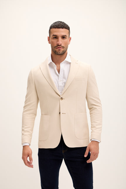 Men's Tailored Fit Patch Pocket Jacket - Cream | Ron Tomson