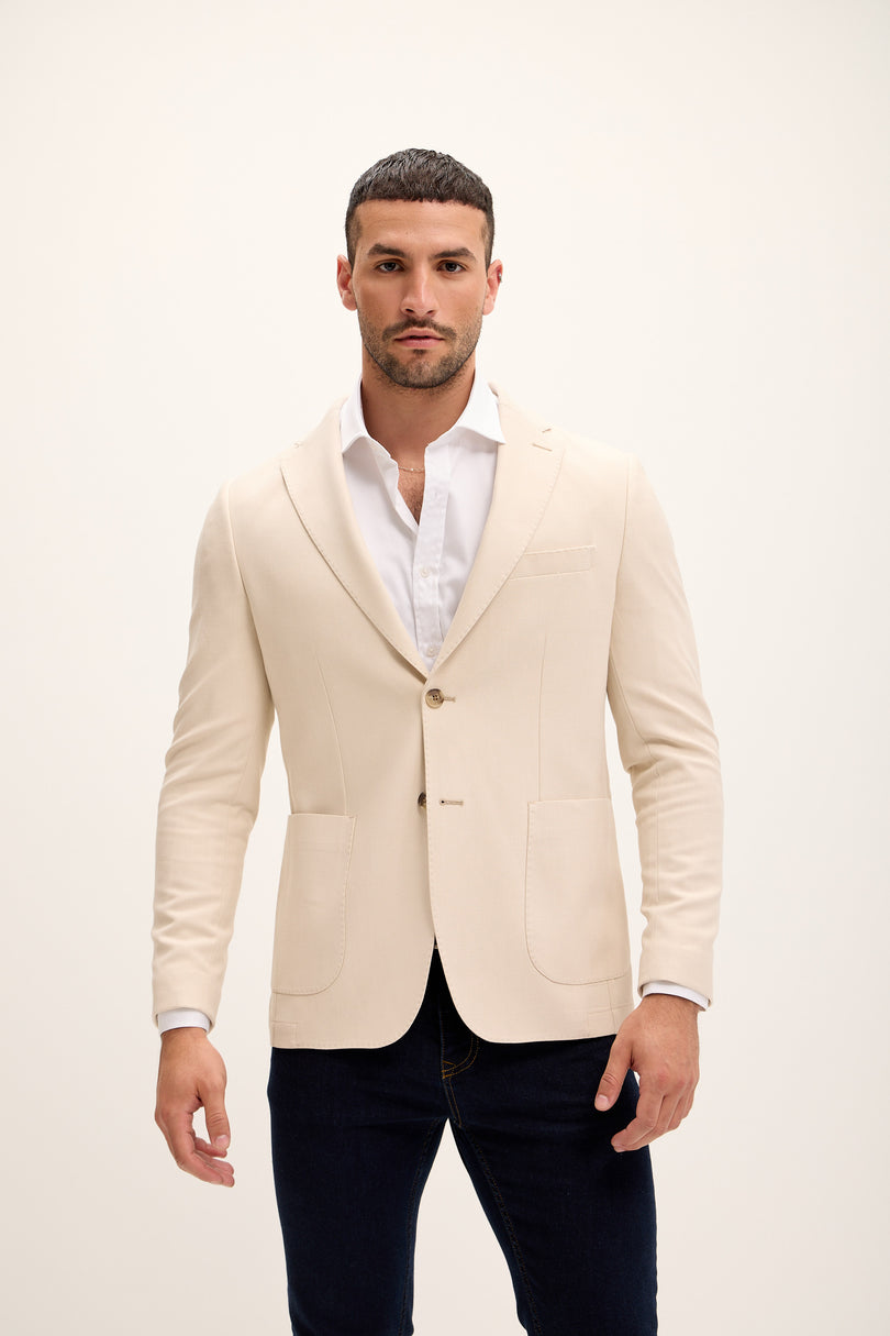 Men's Tailored Fit Patch Pocket Jacket - Cream | Ron Tomson